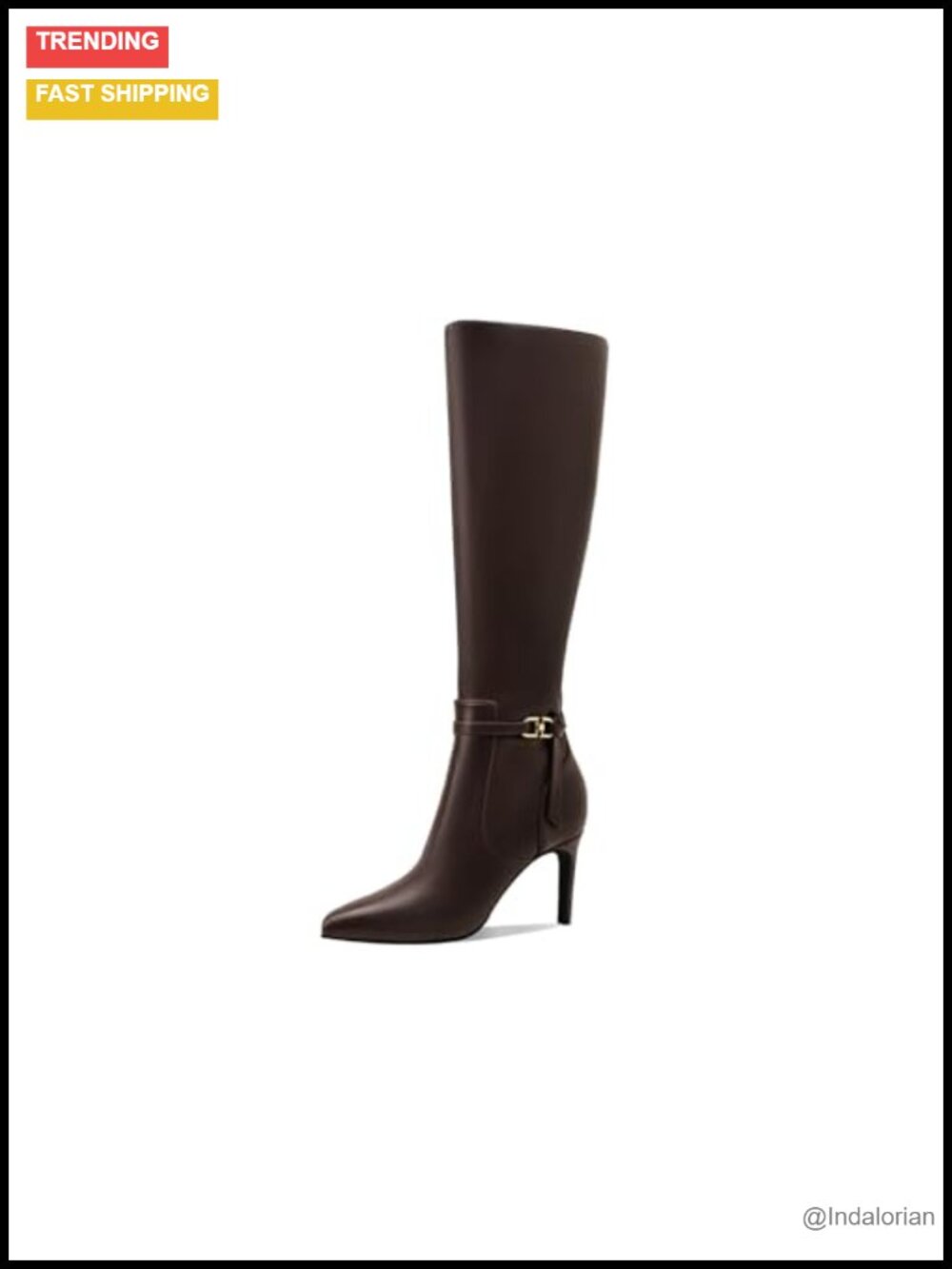 Women's Knee High Faux Leather Heeled Boots Pointed Toe Side Zipper Bow Buckle